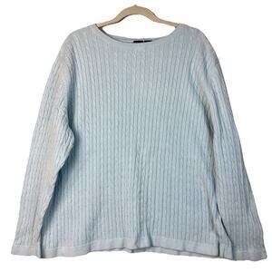 Basic Editions Sweater Womens Plus 3X Blue Soft Chunky Cable Knit Heavy Cotton